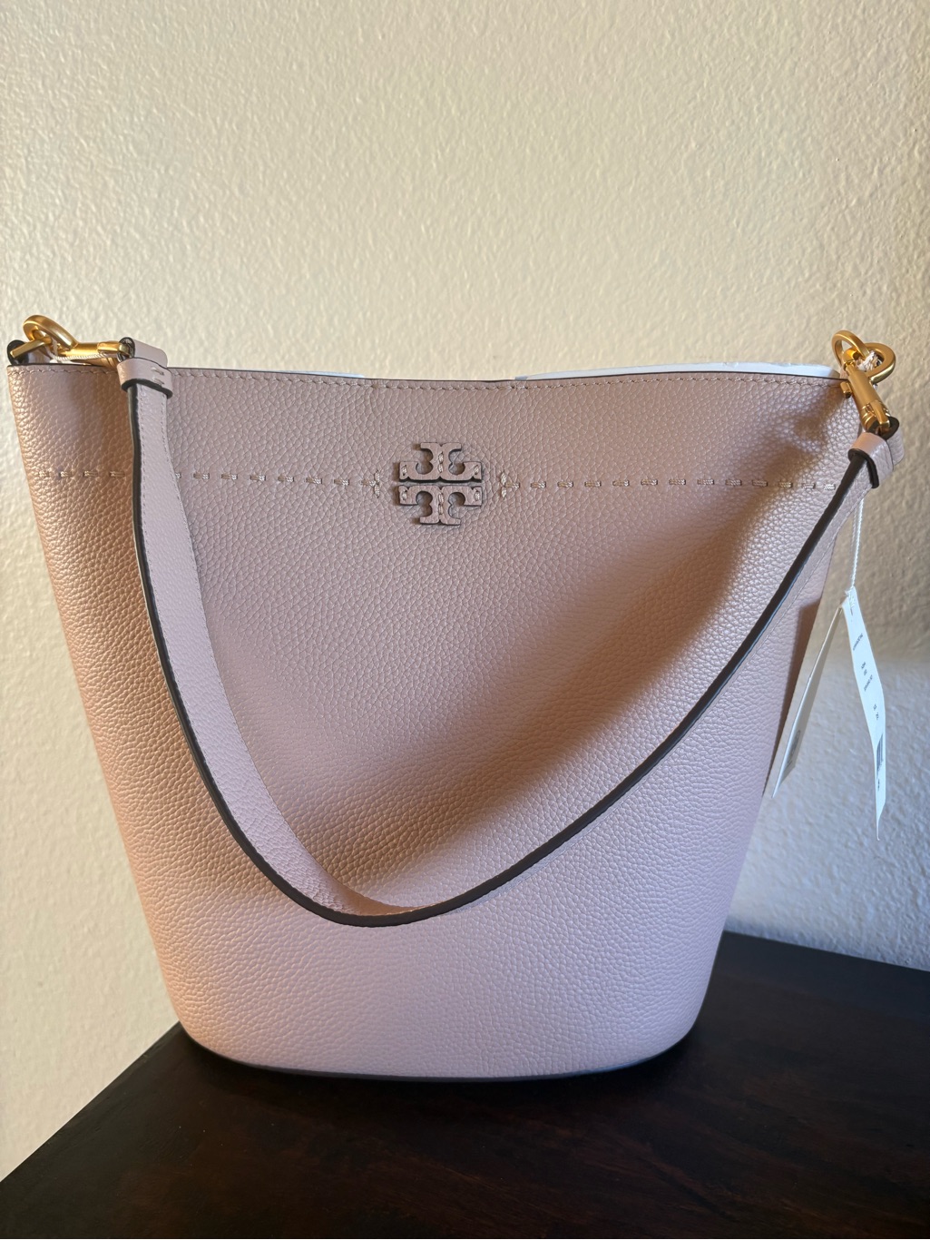 Tory Burch Pebbled Leather Shoulder Bucket Bag In Pale Pink